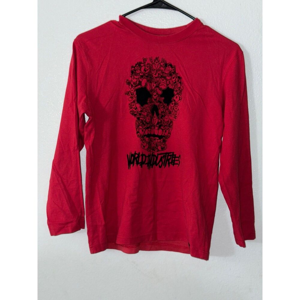 World Industries Boy's Red Long Sleeve T-Shirt Skull Graphic Top Size 12 NWOT